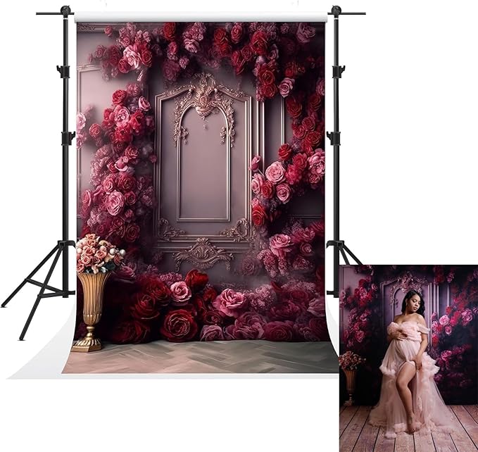 Kate 5x7ft Pink Red Rose Flowers Decoration Photography Backdrops Modern Interior European Style Wall Photo Background Wedding Portrait Backdrop Shooting