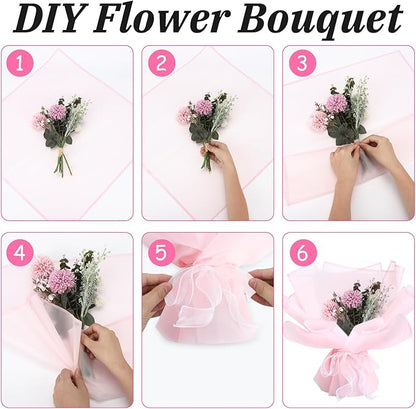 Rumvan Flower Wrapping Paper, 20 Sheets, Waterproof, Floral Bouquet Design, for Wedding, Birthday Gift, DIY Florist Supplies (Pink colour)