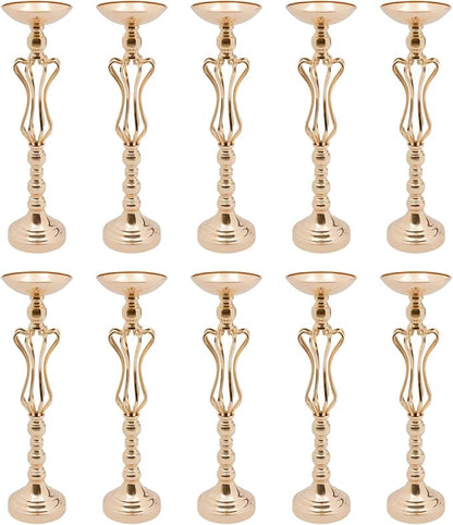 10Pcs Gold Flower Vase for Wedding Table Centerpieces 21.7" Tall Large Metal Flower Trumpet Vases DIY Flower Display Organizer for Anniversary Decor(10Pcs/Gold)