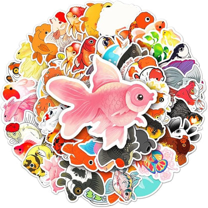 Goldfish Vinyl Stickers for Teens Boy Girls Kids|50 Pcs|Cartoon Waterproof Stickers for Laptop Phone Tablet Luggage Flasks Water Bottle Notebook Bike Scrapbook,Lovely Fish Decals Pack(Goldfish)