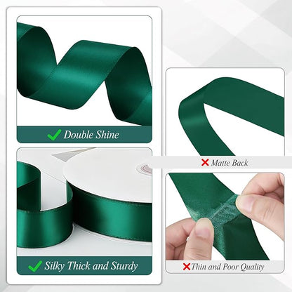 Dark Green Ribbon 1 Inch Christmas Ribbon Emerald Green Satin Ribbons 60 Yards for Gift Wrapping Bows Crafts Christmas Tree Xmas Decorations
