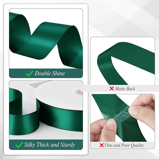 Dark Green Ribbon 1 Inch Christmas Ribbon Emerald Green Satin Ribbons 60 Yards for Gift Wrapping Bows Crafts Christmas Tree Xmas Decorations