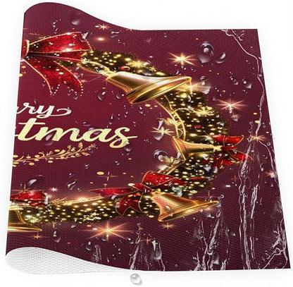 Xmas Christmas Bells Red Placemats Set of 4 PVC Vinyl Non Slip Table Mats Heat Resistant Place Mats Washable Wipeable Dining Table Mat for Kitchen Decor Party Indoor Outdoor Decorative Gift