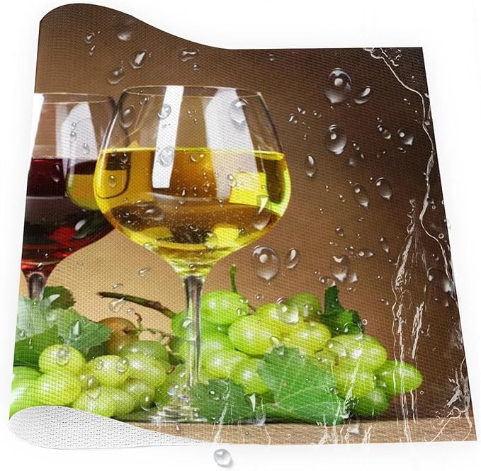 PVC Placemats Set of 4 Grape Red Wine Glass Wipeable Table Mats Washable Heat Resistant Non Slip Vinyl Dining Table Mat for Kithen Indoor Outdoor Patio Farmhouse Place Mats Decorative