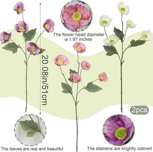 6 Pcs Poppies Flowers Artificial Poppy Silk Flowers with Stem Faux Poppies Artificial Flower Bulk Fake Flowers Bouquet for Wedding Home Party Table Centerpiece Arrangement Cemetery Indoor Decor