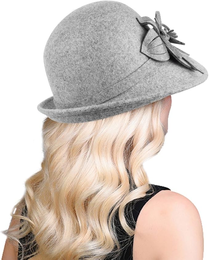 Bellady Women's Elegant Flower Wool Cloche Bucket Bowler Hat