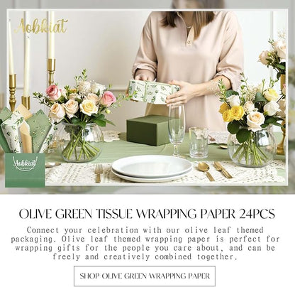 Aobkiat Christmas Green Tissue Paper for Bags,20 x 15 Inch Olive Leaf Wrapping Paper for Friends Family Present Packaging Gift Wrap,Wedding,Birthday,Xmas,New Year,DIY Craft,24 Sheets