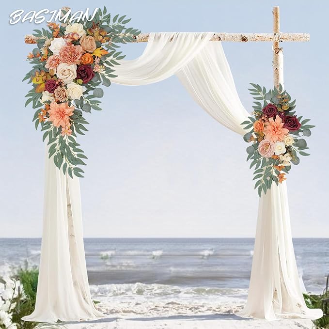 Arch Flowers with Drapes Kit (Pack of 3) for Wedding Ceremony Arbor and Reception Backdrop Decoration Wedding Welcome Signs Floral Birthday Party Decoration