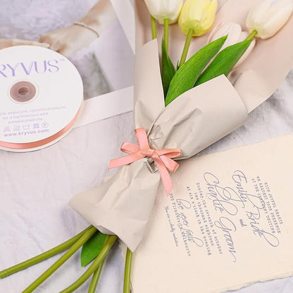 Peach Satin Ribbon, Double Faced 3/8 Inch X 25 Yards Peach Ribbon, Premium Satin Ribbons for Gift Wrapping, Crafts, Hair Bow Making, Sewing, Flower Bouquet, Wedding Party Decor
