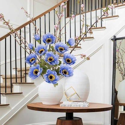 28.3" Blue Artificial Flowers Poppy Flowers 3Pcs Silk Fake Poppy Flowers Real Touch Faux Poppies Spring Flower Long Stem Arrangement with 4 Heads for Party Centerpiece Bouquet Table Home Decoration
