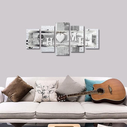 LUDUHU Love Sanctuary Canvas Print Wall Art - 5 Pieces Sweet Home Sign Wall Art,white Home Sweet Heart Painting,modern Family Wall Decor (F,Oversize 60x30inch)
