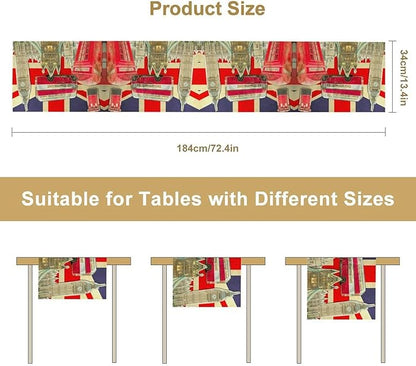 British Table Runner, Seasonal Vintage Buildings England London Culture Element Coffee Table Center Decor for Home Kitchen Dining Patio Holiday Party Table Decorations 13x108 inches