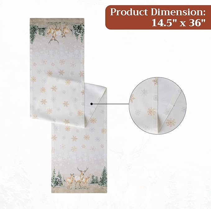 Maison d' Hermine Table Runner 100% Cotton Single Layer Table Runners 36 inches Long for Thanksgiving Christmas Decorations Home Kitchen Dining Party Wedding (Deer in The Woods, 14.5" x 36")