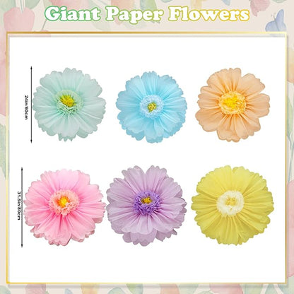 Giegxin 6 Pcs 31.5" 24" Pastel Giant Paper Flowers Extra Large Pink Floral Tissue Paper Flowers Pastel Floral Decoration for Christmas Mexican Fiesta Wall Wedding Bridal Shower Birthday Decor