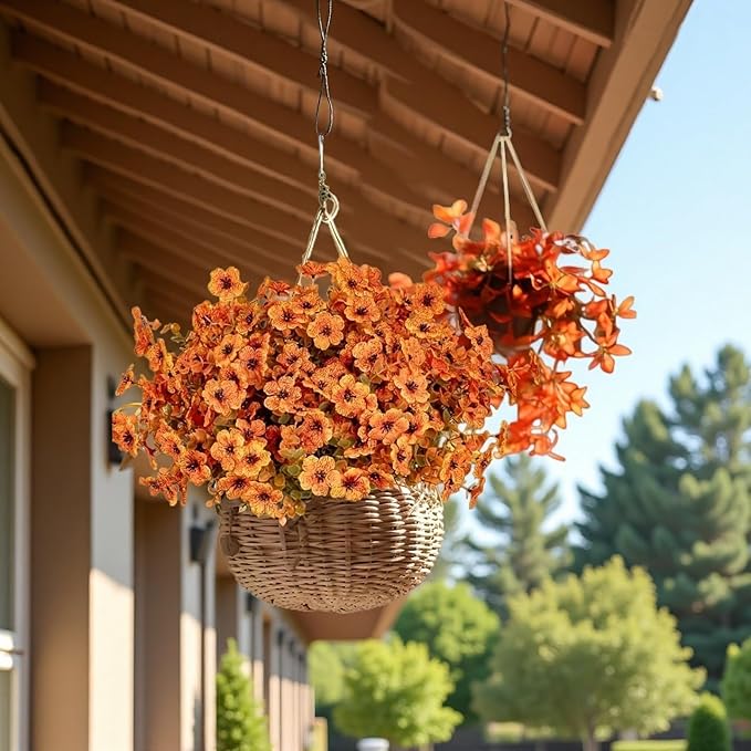Artificial Fall Flowers Fake mums for Outdoors - UV Resistant & Fade-Resistant Fake Flowers, 24 Bundles Orange Yellow Waterproof Faux Flowers for Garden, Yard, Patio, Wedding & Fall Decor