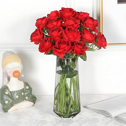 Artificial Silk Roses Flowers - 200 Pack Rose Red Fake Flowers for Wedding Decor, 3.7Inch Velvet Flower Heads with 50cm Long Stems, Suitable for Home, Party Event Decor (200, Rose Red)