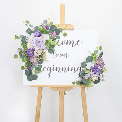 2pcs Wedding Arch Flowers,Wedding Welcome Sign,centerpieces for Tables,Reception Backdrop Table Decorations Welcome Sign (Purple)