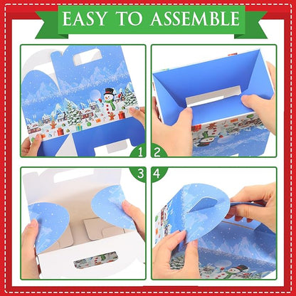24 Pcs Christmas Treat Boxes Candy Goodie Cookie Gingerbread House Snowman Snowflake Christmas Party Favor Box Containers for Winter Holiday Party Favor Supplies