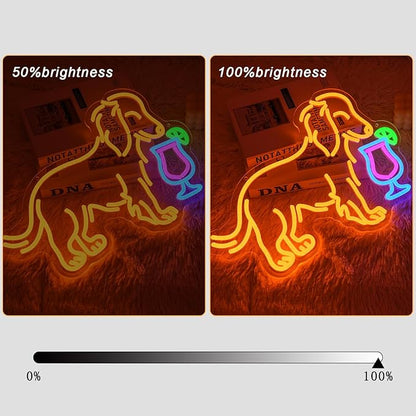 Dachshund Drink Martini Neon Sign for Wall Decor Long Haired Dachshund Bar Neon Light Colorful Dog Drink Martini Led Light Dog Neon Light for Bedroom Man Cave Living Bar Room Shop Party