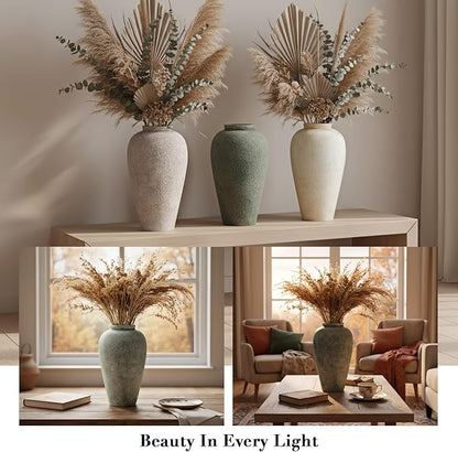 Ceramic Flower Vase Home Decor - 9.2 inch Large Farmhouse Table Vases, Rustic Decorative Vases for Kitchen Living Room Coffee Dining ShelfMantel Decoration