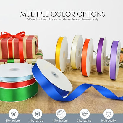 100 Yards 3/8 inch Satin Ribbon, Fabric Ribbon Solid Color Perfect for Gift Wrapping, Wedding, Handmade Bows, Floral Bouquets and Party Decoration(White)