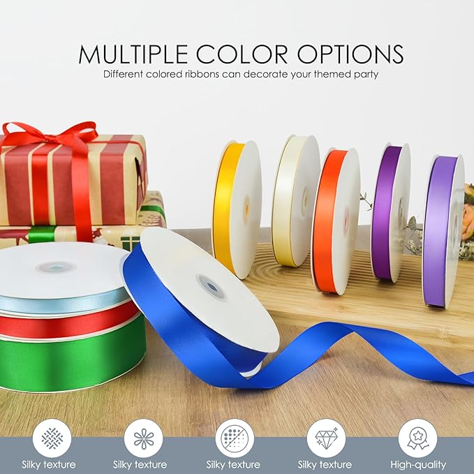 100 Yards 5/8 inch Satin Ribbon, Fabric Ribbon Solid Color Perfect for Gift Wrapping, Wedding, Handmade Bows, Floral Bouquets and Party Decoration(White)