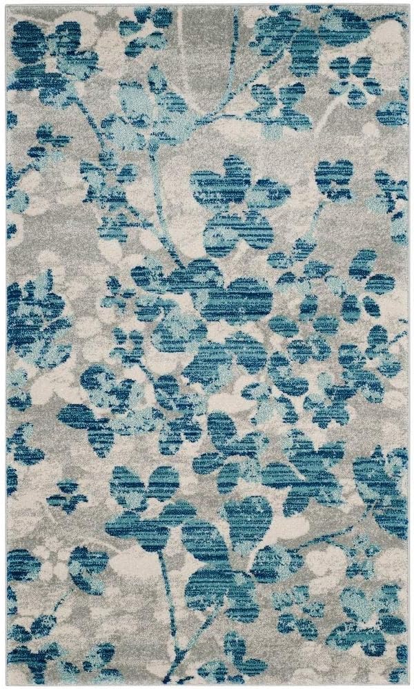 SAFAVIEH Evoke Collection Area Rug - 6'7" x 9', Grey & Gold, Floral Design, Non-Shedding & Easy Care, Ideal for High Traffic Areas in Living Room, Bedroom (EVK236P)