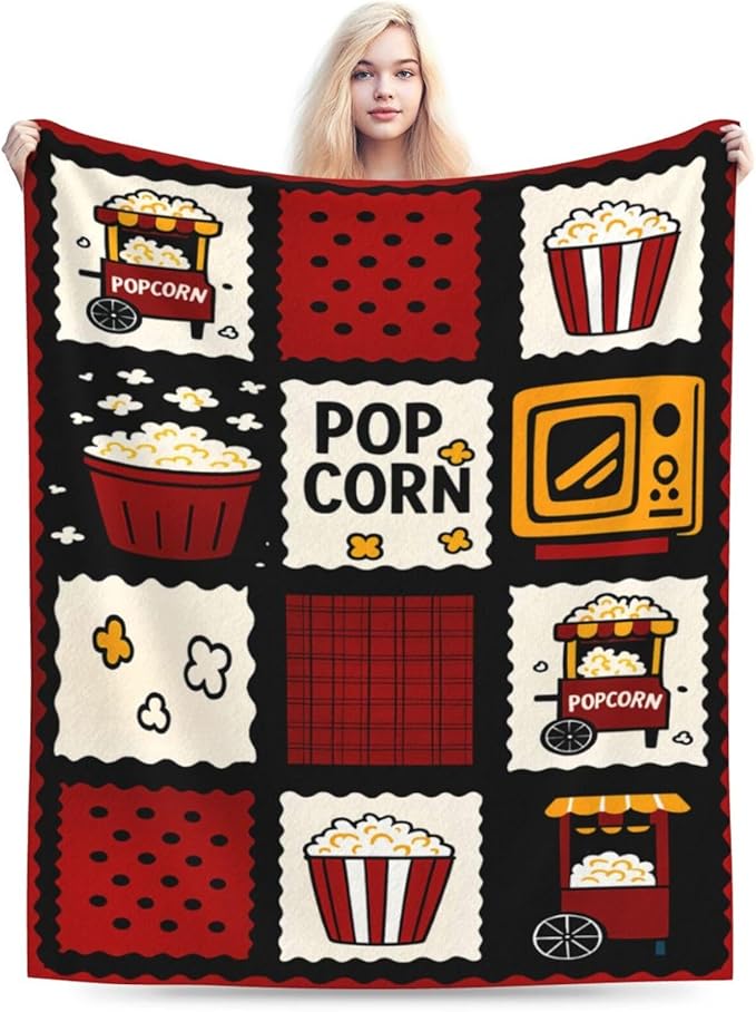 Popcorn Blanket Movie Theater Throw Blanket Cinema Soft Cozy Fleece Fuzzy Stuffed Plush Flannel Gifts for Girls Women Boys Kids Adults 50"X60"