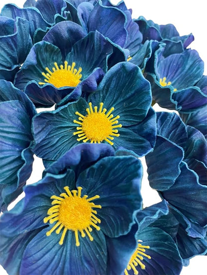 14Pcs Real Touch Anemone Poppy Bouquet for Artificial Flower Decor Kitchen Table Centerpiece Vase Home Greenery Wedding Holding Flowers Backdrop Arch Wall (Blue)