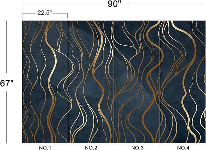 Eierme-Abstract Luxury Golden Wallpaper Wavy line Art Background Dynamic Ribbons 90" x 67"