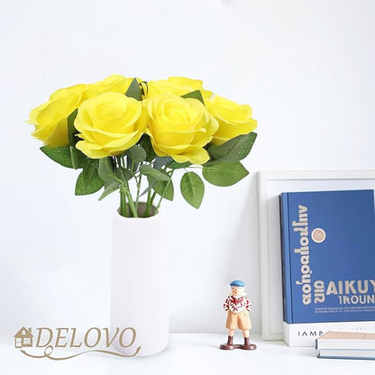 52pcs Yellow Roses Artificial Flowers Fake Flowers Silk Roses with Stems for DIY Wedding Bouquets Bridal Shower Centerpieces Arrangements Party Decorations