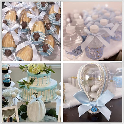 100 Pieces 3 inch Satin Ribbon Twist Tie Bows, Blue Pretied Bows with Twist Ties, Twist Bows Treats Bags, Bow Ties for Treats, Cake Pops, Baby Shower, Crafts, Gift Wrapping Favors, Cookies
