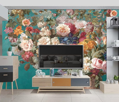 Floral Wallpaper Pink Peony murals Girls Bedroom Botanical Rose Flowers Leaf Aesthetic Room Decor Home Living Room tv Background Large Wall Mural - 137"x96" Not Peel and Stick