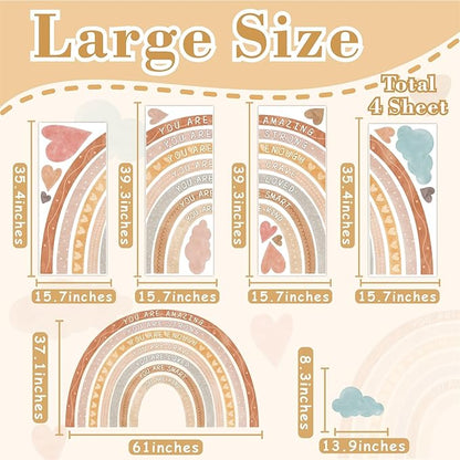 Large Rainbow Wall Decal Boho Kids Bedroom Wall Decals Peel and Stick Rainbow Wall Sticker Watercolor Inspirational Walls Decor Stickers Self-Affirmation Decal Vinyl Wallpaper for Nursery Playroom