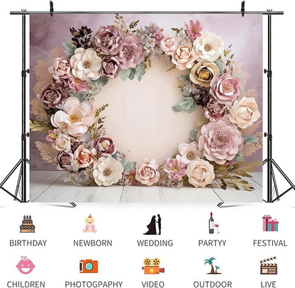 12x8ft Wedding Backdrop Purple Pink Floral Theme Photography Background White Flower Garland Green Leaves Bridal Shower Banner Decorations Girls Birthday Party Baby Portrait Photo Booth Prop