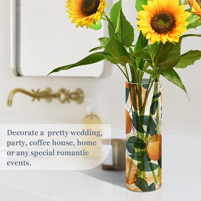 Flower Vase Clear Plastic Cylinder Vases Decor for Centerpieces Home Storage Office Weddings Oranges Fruit and Floral 11.8 x 3.9 in