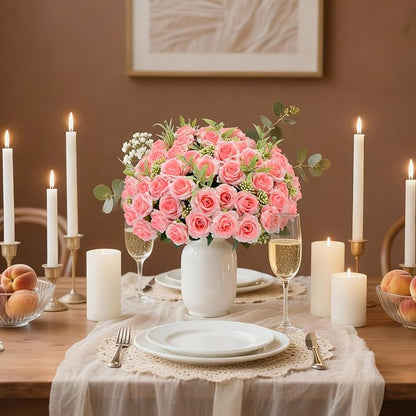 8 Pack Rose Artificial Flowers Bouquet, 10 Small Silk Rose Heads Per Pack, Fake Roses Bunches for Wedding Table Centerpieces Bridal Bouquet Mother's Day Valentine's Day Home Decor, Light Pink