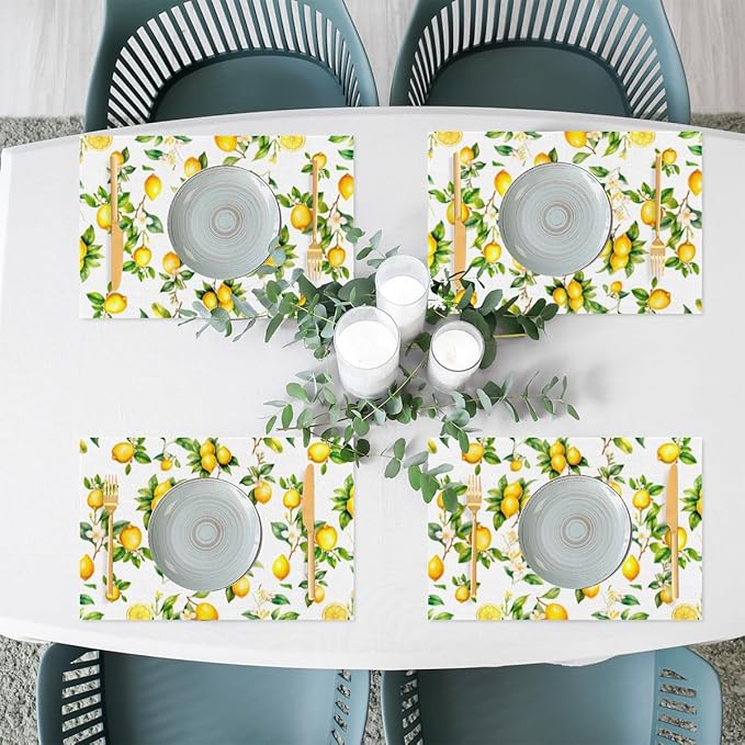 Lemon Tropical Summer Placemats Set of 1 PVC Vinyl Non Slip Table Mats Waterproof Heat Resistant Place Mats Washable Wipeable Dining Table Mat for Kitchen Party Indoor Outdoor Decorative