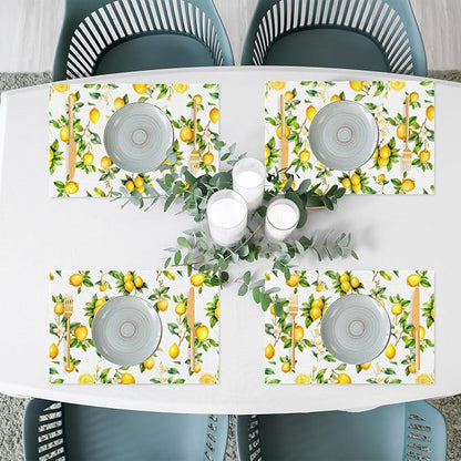 Lemon Tropical Summer Placemats Set of 1 PVC Vinyl Non Slip Table Mats Waterproof Heat Resistant Place Mats Washable Wipeable Dining Table Mat for Kitchen Party Indoor Outdoor Decorative