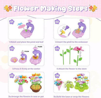 FUNZBO Fabric Flower Bouquets Toys Craft Kit, DIY Arts and Crafts for Kids Ages4-6, Flower Making Toys for 4 5 6 7 8+Year Old Girl Christmas Birthday Gifts, Creative Activity Craft flowers fot Toddler