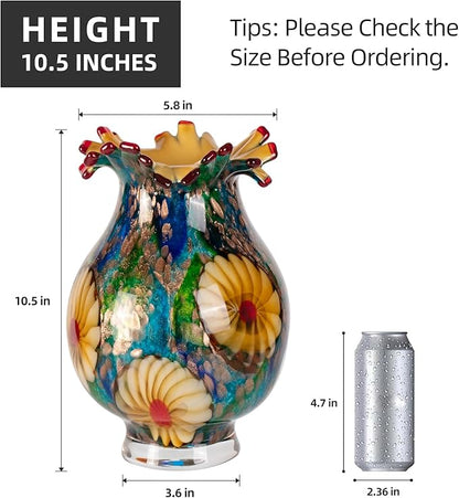 KAMMAK Colored Glass Vase, Beautiful Hand Blown Decorative Vase, Modern Art Vase for Flower Mantle Dining Table Centerpiece, Entryway Living Room Wedding Decoration, SKQ006