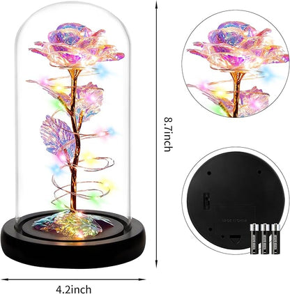 Childom Christmas Rose Gifts for Women,Birthday Gifts for Women Mom Christmas,Flowers for Delivery Prime,Colorful Light Up Rose in A Glass Dome,Anniversary Flowers Gift for Her Grandma Valentines Day