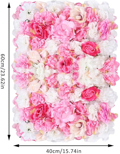20 Pack Flowers Wall Panels Artificial Floral Wall Mat Handmade 3D Silk Rose Hydrangea Dahlia Floral Panels for Photo Background Home Party Wedding Backdrop Decoration, 24 x 16 inch (D)
