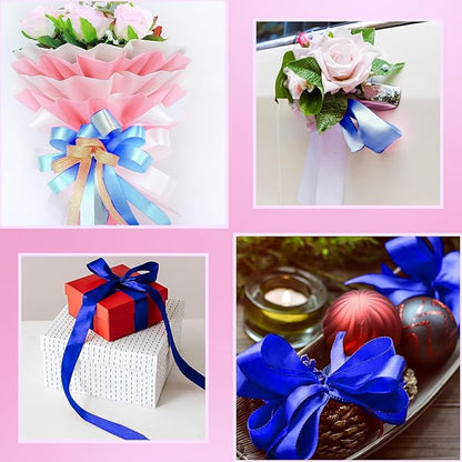 Blue Satin Ribbon 1-1/2 Inch x 2 Rolls Blue Wide Satin Fabric Ribbon for Gift Packaging, Christmas, Wedding, Flower Bouquet, Holiday Party, Invitation