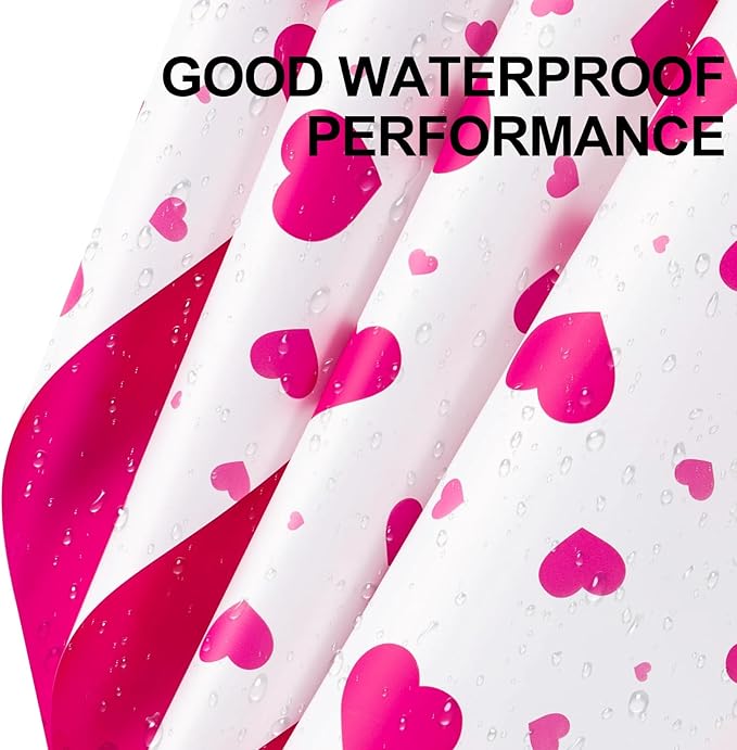 LeZakaa 20 Sheets Flower Wrapping Paper, Hot Pink Heart Design Waterproof Floral Bouquet Paper for Valentine's Day, Wedding, Anniversary Romantic Gift Packaging