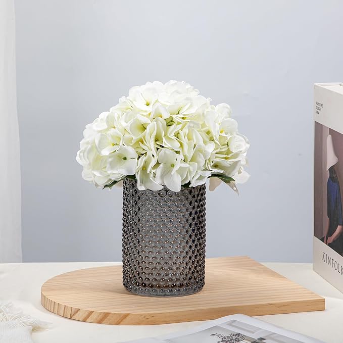 Grey Vase Glass Cylinder Vase, 5.5" H x 8" W Flower Vases Decorative Modern Wide Mouth Vase Bubble Glass Vases for Centerpieces Mantel Shelf Table Home Decor