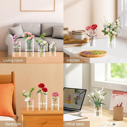 32 Pack Plastic Vases, 4 6 8 10 Inch Tall Acrylic Cylinder Vase Bulk Hurricane Candle Holder Large Clear Cylinder Plastic Vases for Centerpiece Flowers Wedding Party Home Office