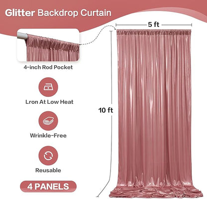 gogoparti 20x10FT Rose Gold Sequin Backdrop Curtain - 4 Panels of 5x10FT Wrinkle-Free Glitter Drapes for Photography, Birthdays, Weddings & Graduations