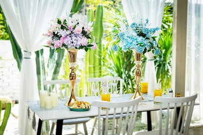 22in Gold Vases for Centerpieces, 2Pcs Metal Tall Trumpet Vases Wedding Reception Centerpieces, Crystal Flower Vase for Table Wedding Party Event Home Decor