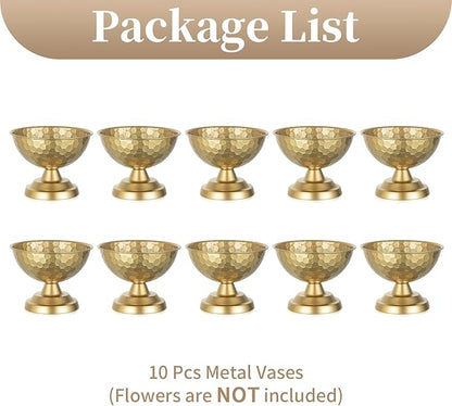 Sziqiqi Urn Vase Gold Centrepiece: 5.5in Small Vases for Wedding Table Decorations - Metal Flower Arrangement Pots Set of 10 - Vintage Honeycomb Vase for Party Reception Dinner Table